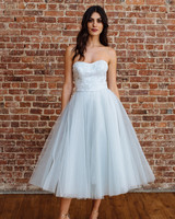 David's Bridal Strapless Tea Length Dress